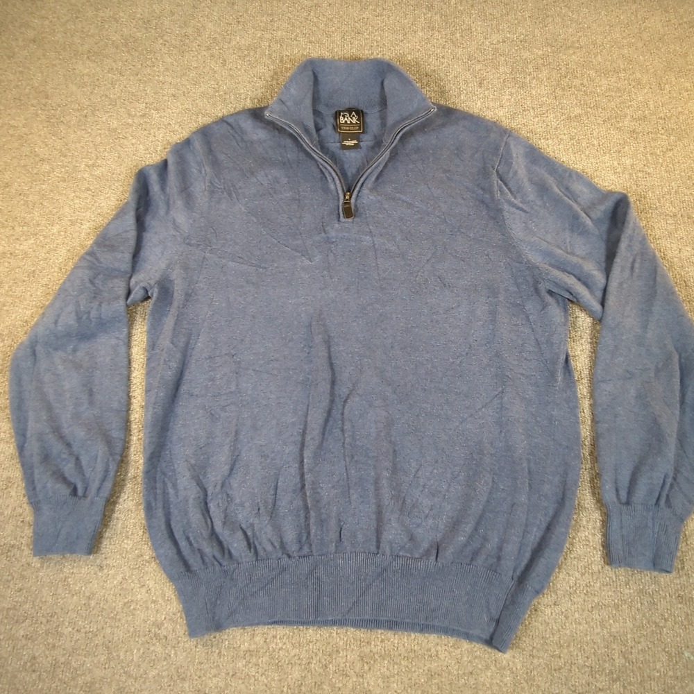 Jos A Bank Traveler Mens Large Blue 100% Pima Cotton Quarter Zip Sweater 2670